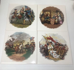 Vintage Historical (4) Tile Art Decor The Spirit Of 76 Betsy Ross Bunkers Hill - Picture 1 of 12