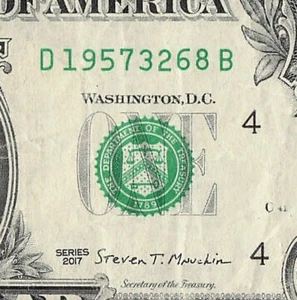 1957 Year Date Note Fancy Serial Number One Dollar Bill Leading 2017 DC Dist - Picture 1 of 11