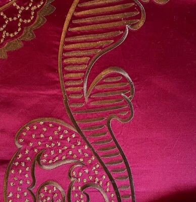 DESIGNERS GUILD Ariana Floral Embroidery Cotton Silk Raspberry Gold Remnant New - Image 1 of 3
