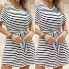 Stylish Short Sleeve Striped Dress with O Neck for Women's Casual Outfit