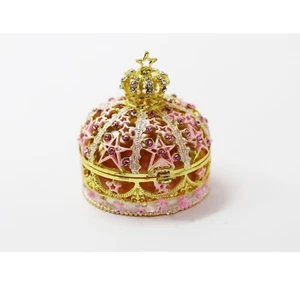 Bejeweled Enameled Trinket Box/Figurine With Rhinestones- Gold Star Crown - Picture 1 of 4
