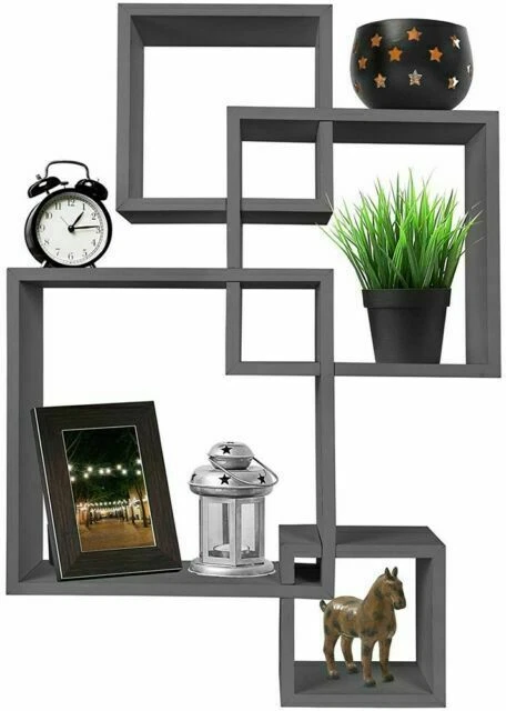 Greenco 4 Cube Wall Mounted Floating Shelves - Gray