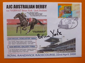 TRAINER BRIAN YORK SIGNED 'FAIRWAY' AJC AUSTRALIAN DERBY 2000 WIN SOUVENIR COVER - Picture 1 of 1