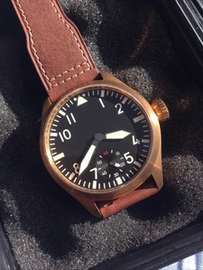 Echt massiv BRONZE Handaufzug ETA 6498-1 swiss made 44 mm Safirglas - Bild 1 von 7