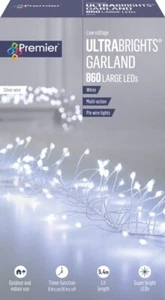 860 LED UltraBrights Multi-Acción Guirnalda de Navidad Luces de Alambre Plateado - BLANCO - Imagen 1 de 1