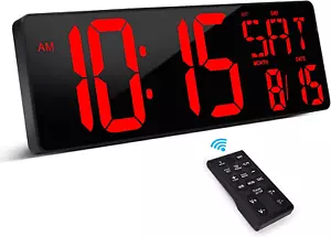 Large Digital Wall Clock W/ Remote Control 16.5 Inch LED Home Gym Office Class - Picture 1 of 7