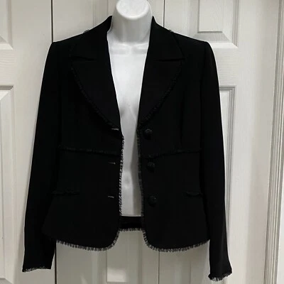 Chaqueta Blazer Tahari Forrada Negra 3 Joya Detalles Botón y Manga Encaje Talla 6 Foto 1 de 4