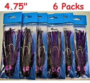 6 Packs 4.75" Rigged Hoochie Squid Skirts Octopus Trolling Lures - Black/Purple - Picture 1 of 2