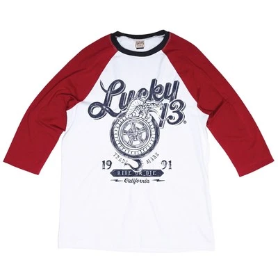 Lucky 13 RIDER DIE 男式纹身复古选择朋克 3/4 袖 RAGLAN T S-2XL — 第 1/3 张图片