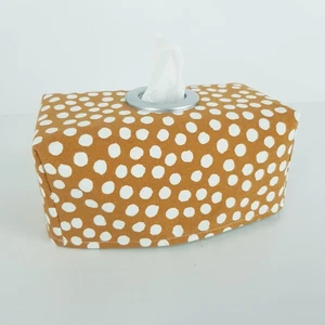 Tissue Box Cover Handmade Mustard Spotted Silver Circle Opening Decorative - Picture 1 of 12