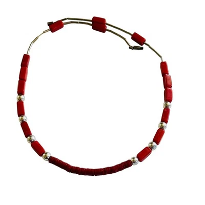VTG Heishi necklace Native American Red Coral Natural sterling silver Choker 17" - Image 1 of 4