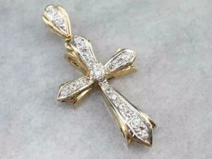 2Ct Round Cut Lab Created Diamond Women's Cross Pendant 14k Yellow Gold Plated - Picture 1 of 3
