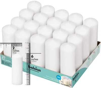 Velas de pilar blanco - Juego de 20 velas sin perfume 2x6 - sin goteo, sin humo,... Foto 1 de 4