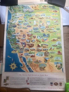 Vintage Chevron Poster Kunst Bild Karte Weg durch den malerischen Westen Original - Bild 1 von 7