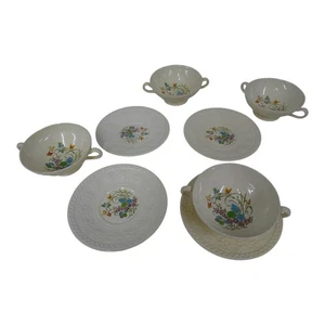 Set 4 Wedgwood Montreal Wellesley AL 9346 Two Handle Soup Bowls w Underplates - Picture 1 of 18