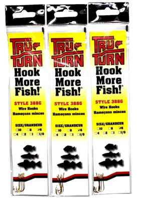 3 PACKS Tru Turn 388G Snelled Size 6 Gold Wire Hook 6 Count Package - Image 1 of 4