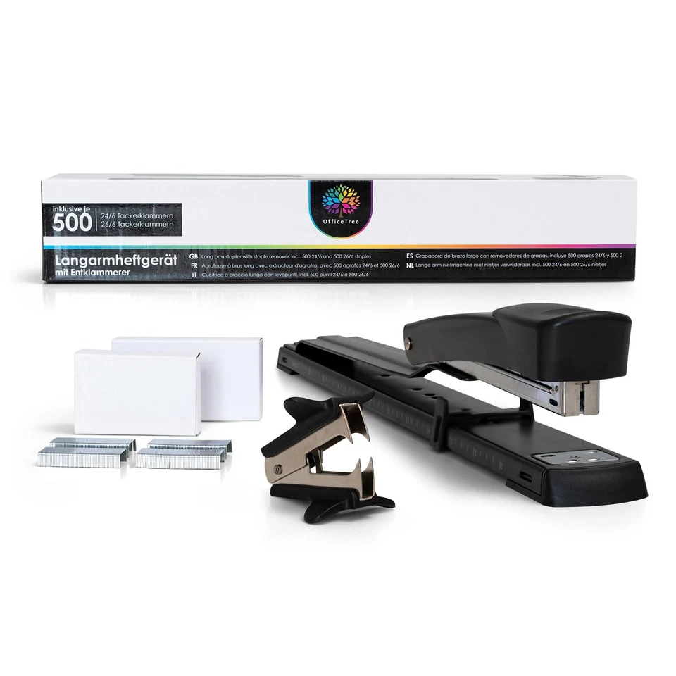 Langarmhefter - Tacker mit 1 Entklammerer & 1000 Tackernadeln Schwarz DIN A3 - Bild 1 von 4