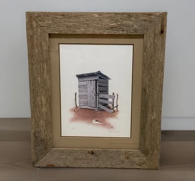 Michael Van Horn gerahmter signierter Plumpsklo 70er Jahre Kunstdruck 24x20” - Bild 1 von 4