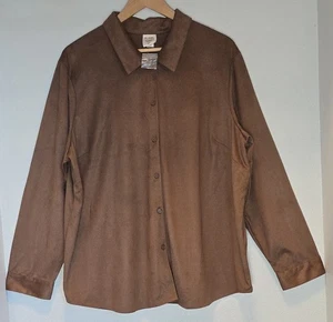 Camisa para mujer nueva sin etiquetas Blair imitación gamuza abotonada marrón talla 2XL - Imagen 1 de 4