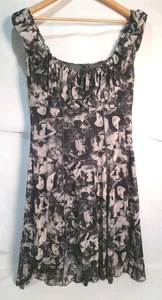 Geisha Jeans Grey Dress Japanese Print Design Polyester XL - Picture 1 of 15