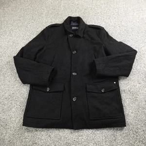 Guess Jacket Mens XL Black Wool Military Button Coat Epaulet Quilted Lined Goth - Picture 1 of 10