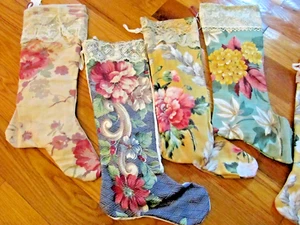 Final $10/x 13 VINTAGE FRENCH CHRISTMAS STOCKINGS 40'S BARKCLOTH & LACES 129.99! - Picture 1 of 12