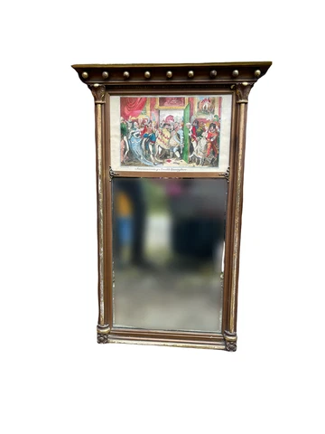 Vintage Mirror Sheraton Style w/ William Hogarth Print Cover