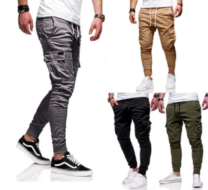 Men Casual Combat Joggers Pants Cargo Loose Baggy Sport Trousers - Picture 1 of 20