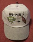 HAPPINESS IS WI-FI + ICE CREAM ADULT SIZE ADJUSTABLE WHITE & GRAY HAT CAP NEW