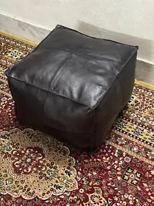 Trending Genuine Leather New Unstuffed Boho Handmade Pouf Black Classic - Picture 1 of 7