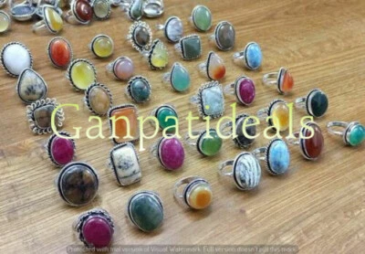 Jasper & Mix Gemstone 5pcs Wholesale Lot 925 Sterling Silver Plated Rings - Image 1 of 3