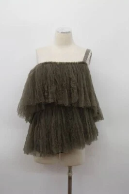 全新带标签 $2995 Brunello Cucinelli 纹理层薄纱 Monili 珠 1 肩上衣 M A186 — 第 1/4 张图片