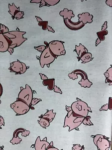 Kawaii Flying Pigs Rainbows Lightweight Canvas Fabric by Trefle Kokka Japan OOP - Picture 1 of 2