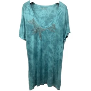 Calvin Klein Jeans Shirt Turquoise Tie Dye Silver Studded Pullover Short Sleeves - Picture 1 of 5