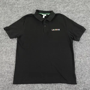 Lacoste Live Cotton Pique Polo Shirt Mens Large Black Rainbow Embroidery Relaxed - Picture 1 of 10