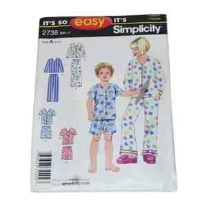 Simplicity 2738 Child Size A 3-12 Pajamas Short & Long - Picture 1 of 3