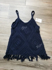 NWT Justice Girls Size 6/7 Sweater Sleeveless Navy Fringe Style 6247 Fun Summer - Picture 1 of 10
