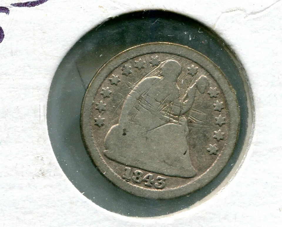 1843 P LIBERTY SEATED HALF DIME SILVER COIN AG SCR DOUBLE DATE RARE ? - Image 1 of 1