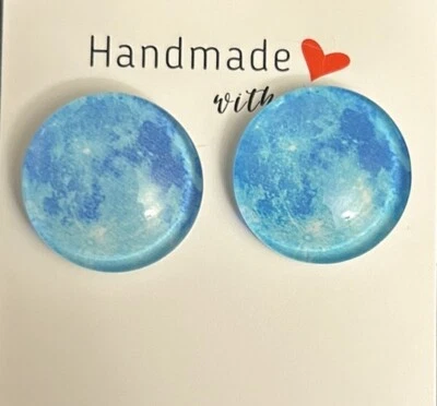 Handmade Glow In The Dark Moon Earrings - You Choose The Color - Image 1 of 4