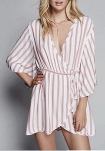 Free People Striped Wrap Dress Size Medium - Picture 1 of 12