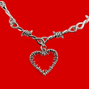 BARBED WIRE SPIKE NECKLACE chain link pendant punk grunge goth thorns Q6 - Picture 1 of 4