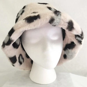 Cappello donna pelliccia sintetica secchiello rosa leopardato maculato di Fadivo NY foderato taglia unica NUOVO - Foto 1 di 10