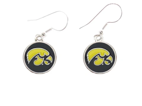 Iowa Hawkeyes Translucent Black Disc Silver Hook Earring Jewelry UI Cover