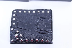 Bi-fold Black Leather Wallet with Studs 4 1/2" x 3 3/4" - Picture 1 of 10
