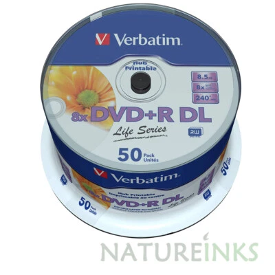 50 Verbatim Printable Dual Layer DVD+R 8x DL Double Blank Discs 8.5GB 97693 - Image 1 of 3