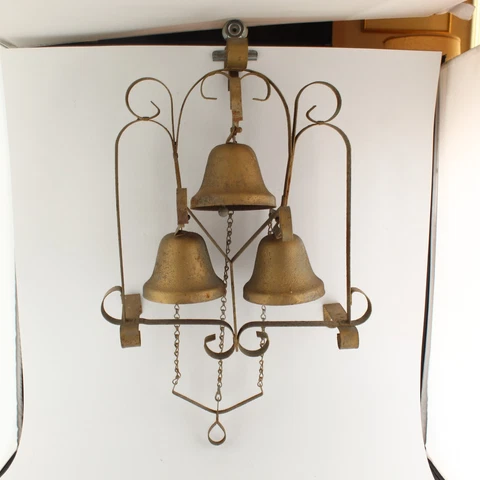 VTG Wall Mount Bracket Triple Door Bell w/ Pull Chain Shop or Home Scroll Steel Cover