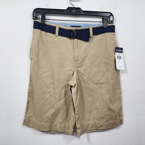 CHAPS Kids Flat Front Uniform Khaki Shorts Tan Belted NWT Boys 14 - Picture 1 of 10