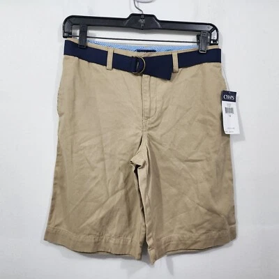 CHAPS 儿童平前制服卡其色短裤棕褐色腰带全新带标签男孩 14 — 第 1/4 张图片