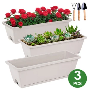 3 Pack Window Box Planter 43X13.5CM Plastic Vegetable Flower Plots with Tray - Picture 1 of 7