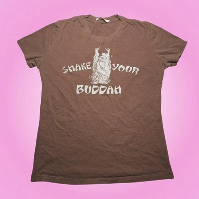 Y2K Anchor Blue Brown Shake Your Buddah Tee Women's XL - Image 1 of 4